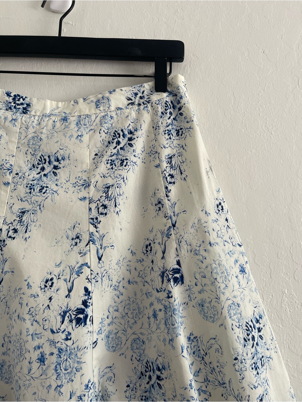 Y2K Tailor B. Moss Ivory Blue Floral Retro Circle Skirt Lace Trim Midi Womens 6 - Picture 4 of 8